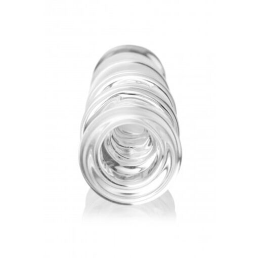A clear glass pipe on a white background.