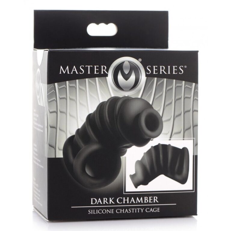 Dark Chamber silicone chastity cage designed for male pleasure and restraint, made from high-quality, body-safe silicone for comfort and durability. Perfect for adult intimacy and BDSM play.