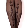Close-up of legs adorned with decorative lace patterned tights.