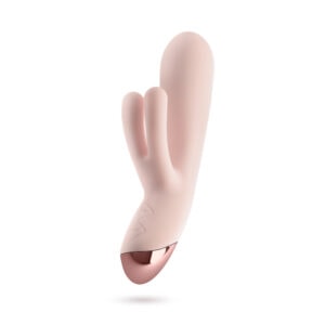A pink rabbit shaped vibrator on a white background.