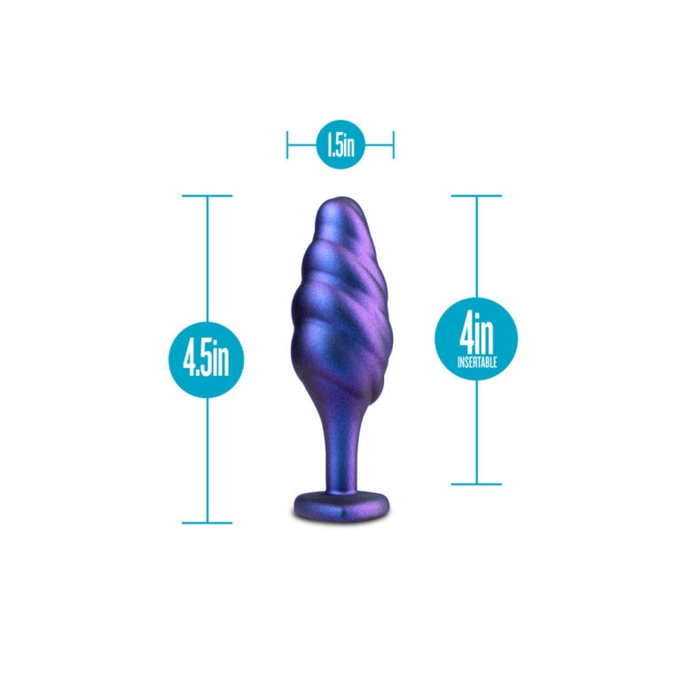 Anatomical silicone anal plug with measurements for safe insertion and comfort.