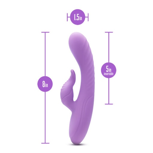 An image of a purple sex toy with measurements.