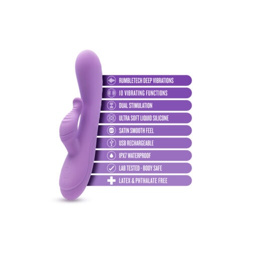 A purple toy with white text.