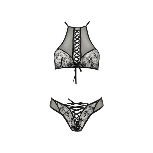 A black and white lingery set with lace.
