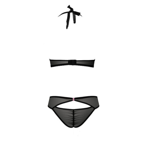 A black bikini with a bow on it.