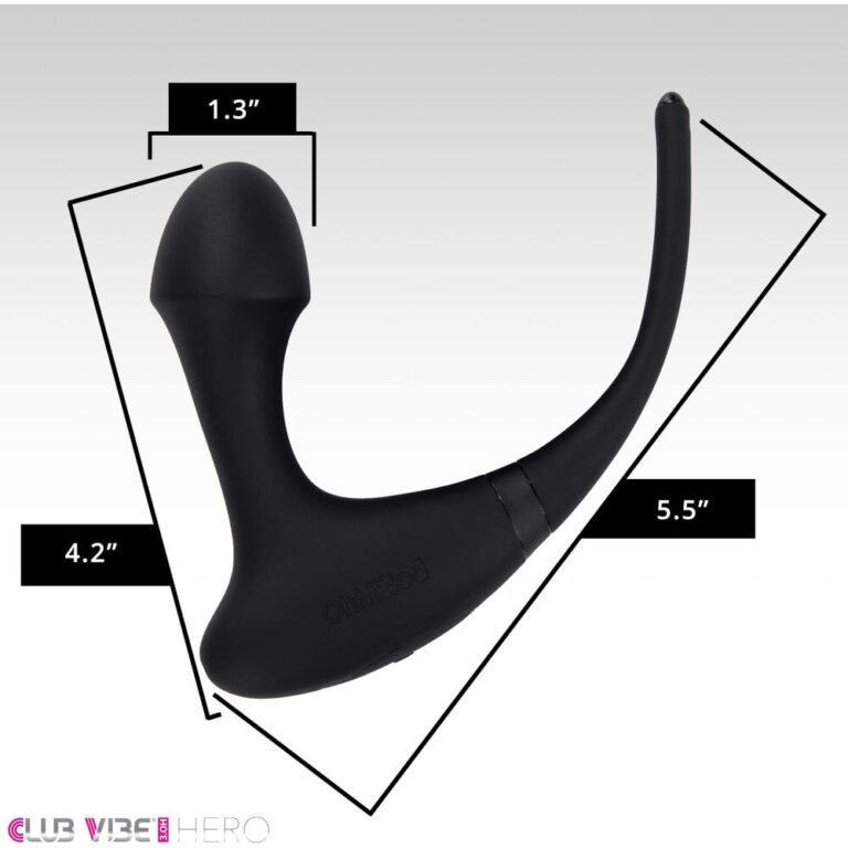 Silicone vibrator with curved shaft, 1.3-inch head, 4.2-inch length, and 5.5-inch flexible extension, ideal for intimate pleasure and ergonomic stimulation.