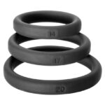 A stack of black rubber rings with numbers on them.