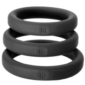 A stack of black rubber rings with numbers on them.