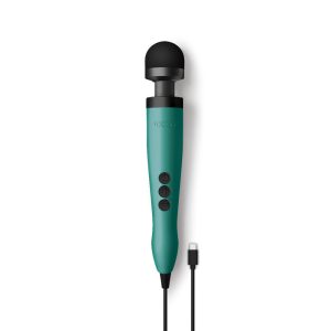 A green and black microphone on a white background.