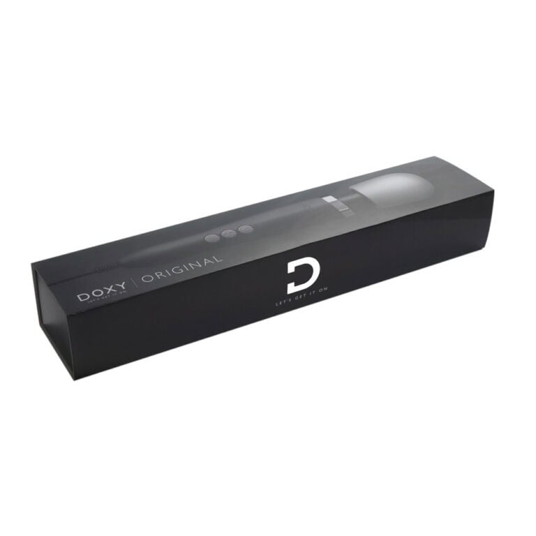 Doxy Original vibrator in sleek black packaging, designed for intense pleasure with waterproof and rechargeable features, ideal for enhancing intimacy and sexual wellness.