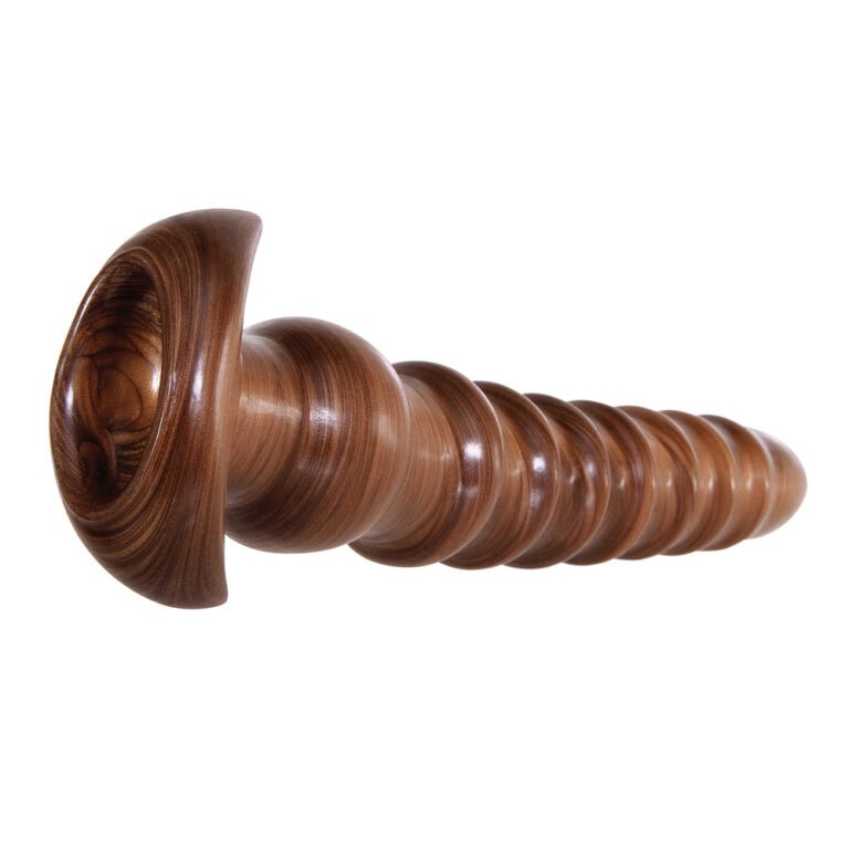 Elegant wooden anal toy with ergonomic shape, smooth finish, and spiral detailing, ideal for sensual exploration and adult intimacy.