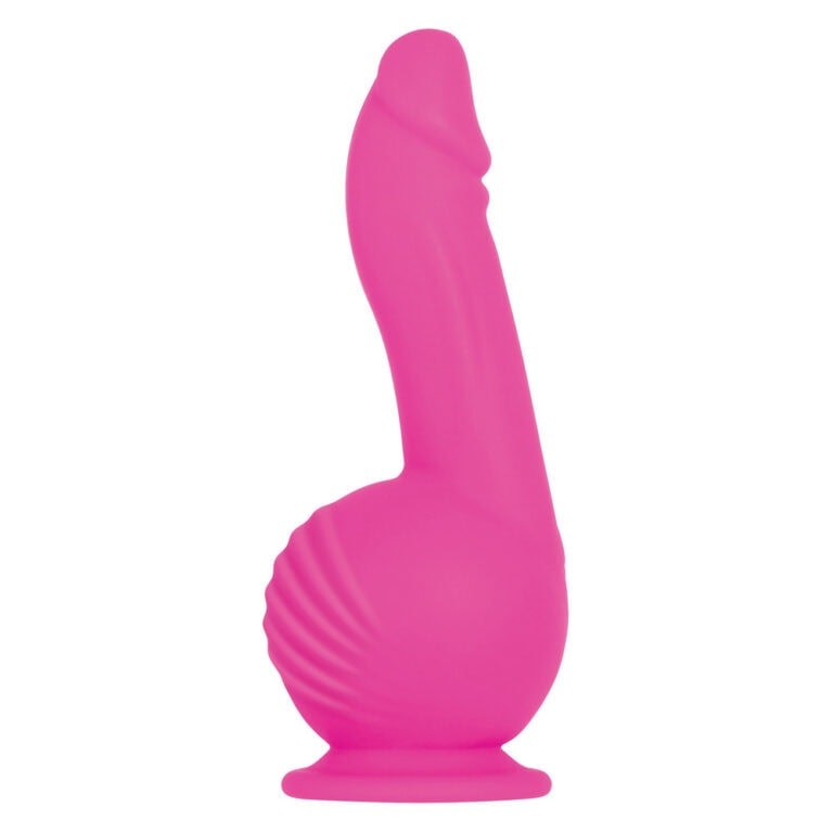 A pink silicone dildo featuring a suction cup base, designed for versatile pleasure, with realistic texture and flexible material for enhanced stimulation.