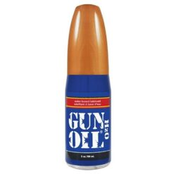 A bottle of gun oil on a white background.