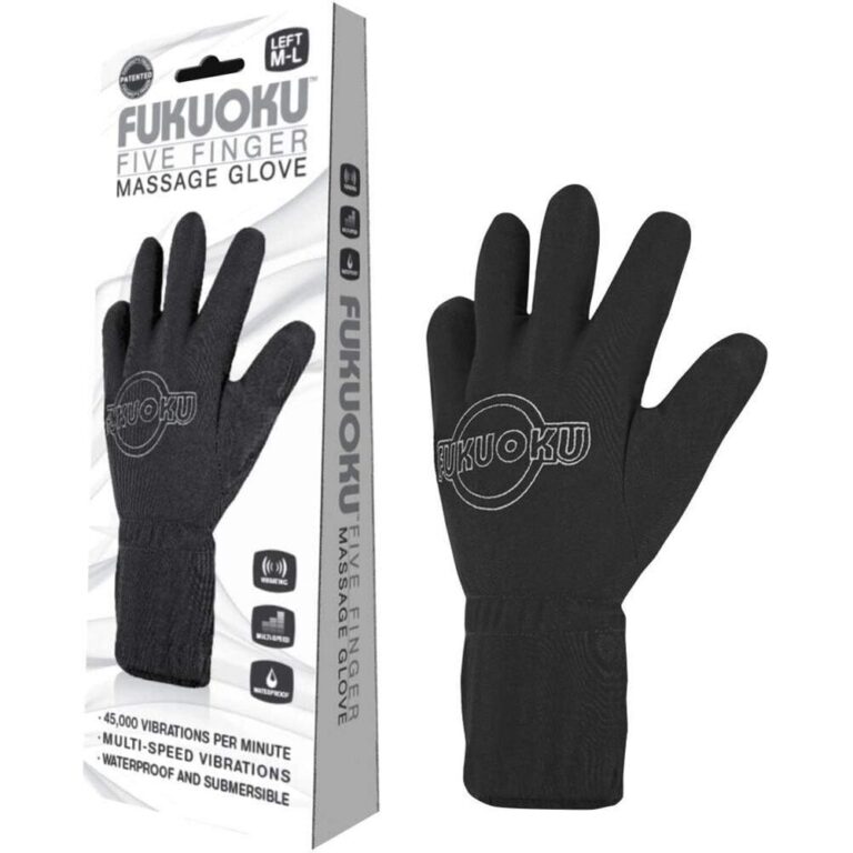 High-quality black massage glove with five finger design, waterproof, waterproof, and suitable for intimate massage and pleasure.
