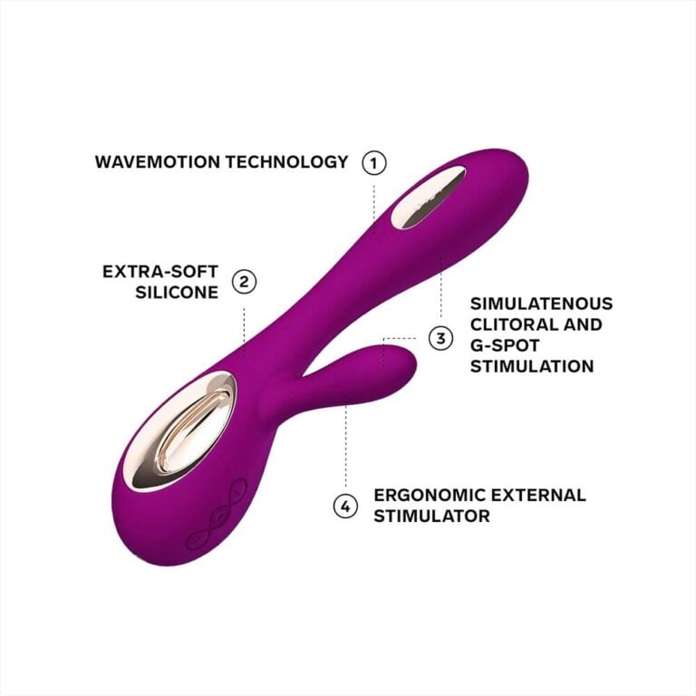 Lelo Soraya Wave Dual Stim Waterproof Rechargeable Vibrator (Rose) Clit Stims & Bunny Style Purple Silicone detail