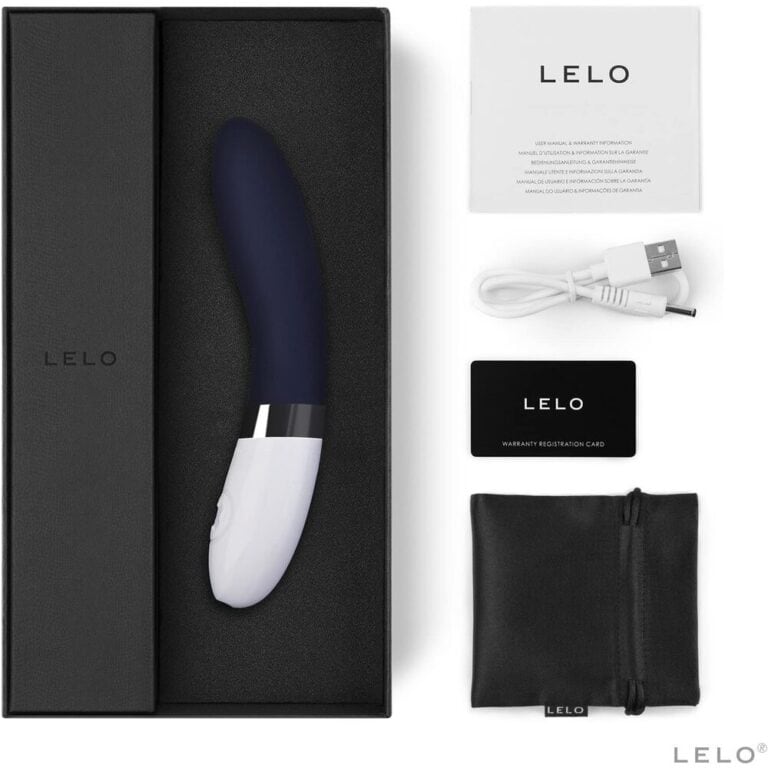 High-quality Lelo vibrator with USB charging cable, warranty card, and storage pouch for discreet use and enhanced sexual wellness.