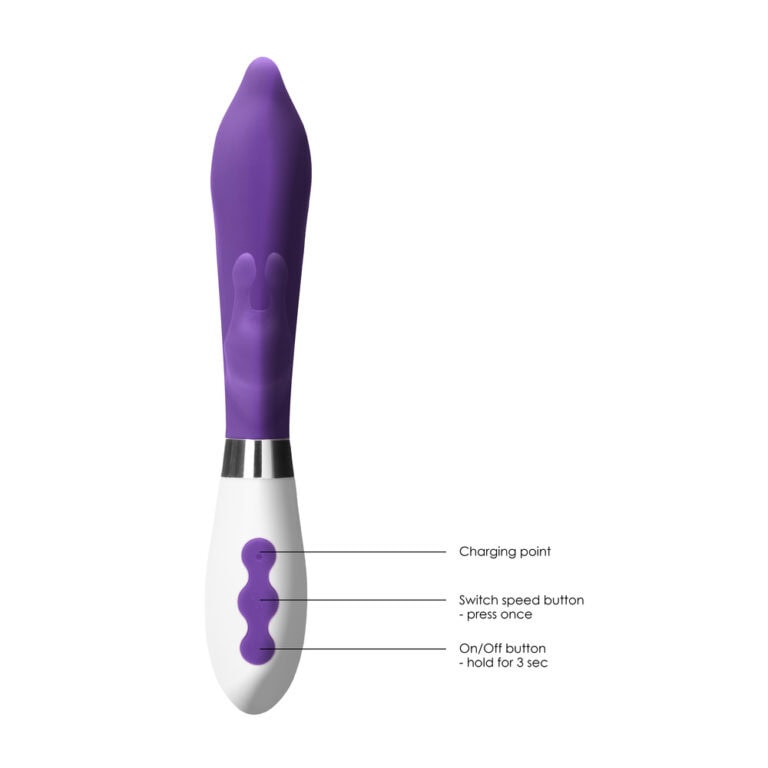 Adonis Rechargeable Vibrator Clit Stims & Bunny Style Purple Silicone detail