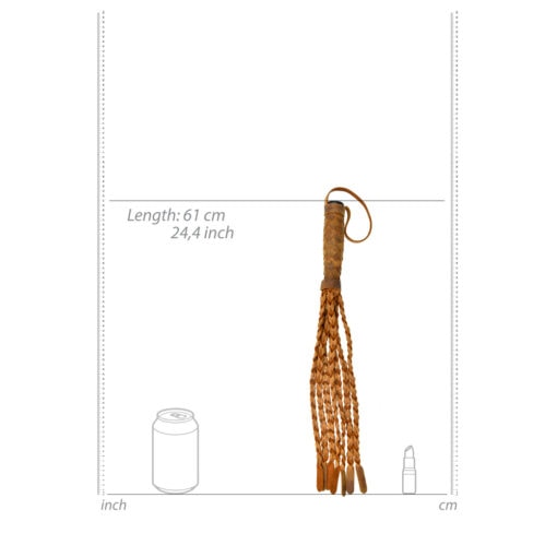 A diagram showing the measurements of a tassel and a bottle.
