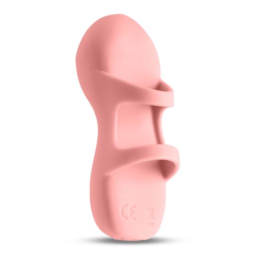 A pink sex toy on a white background.