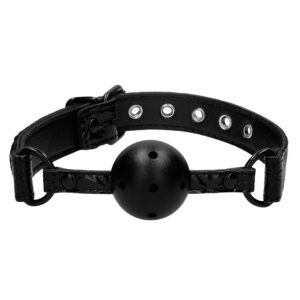 A black leather collar with a ball on it.