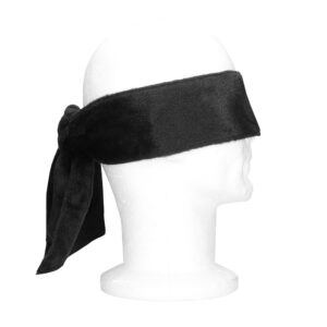 A black blindfold on a mannequin head.