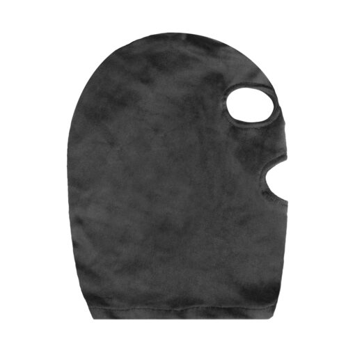A black face mask on a white background.