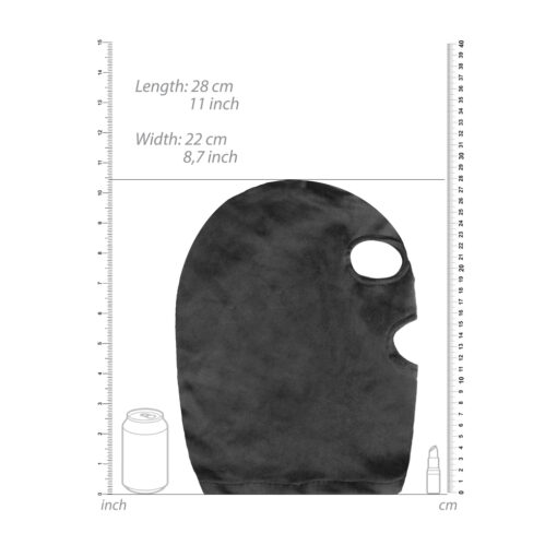A drawing of a black mask with measurements.