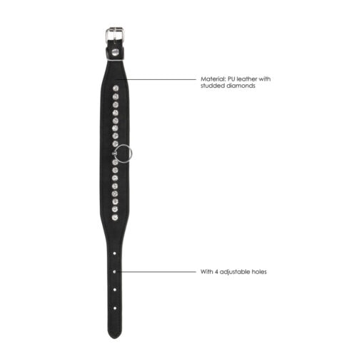 A diagram showing the parts of a black leather bracelet.