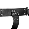 A black leather belt with a buckle on it.