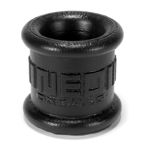 A black plastic holder with a logo on it.