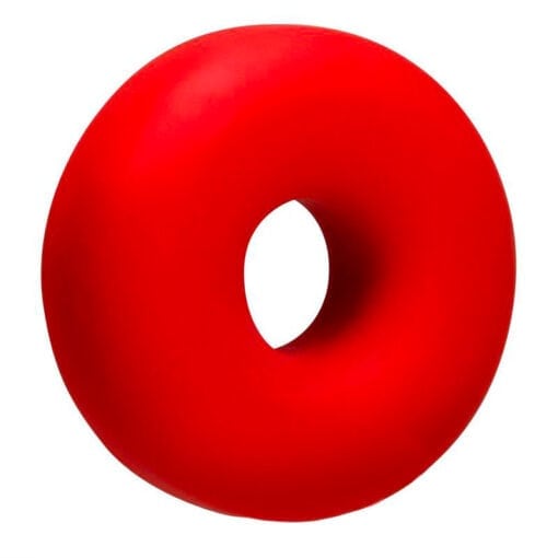A red donut on a white background.