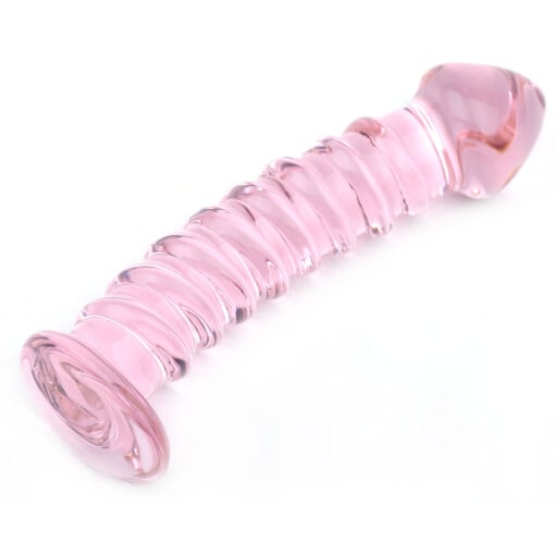 A pink glass object with a curved end.