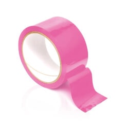 A pink tape on a white background.