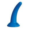 A blue plastic sex toy on a white background.