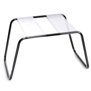 A black and white table with a clear top.