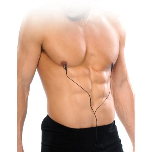 A man with an electronic device attached to his chest.