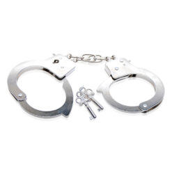 Handcuffs and keys on a white background.
