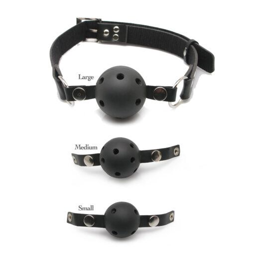 A black ball with a black leather collar and a black ball with a black leather collar.