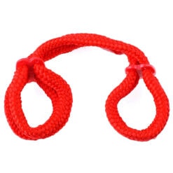 A pair of red ropes on a white background.