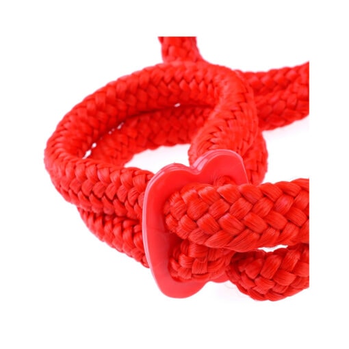 A red braided rope on a white background.