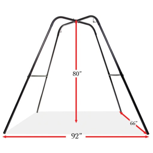A diagram showing the measurements of a swing frame.