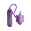 Purple adult toy with a butterfly-shaped attachment and adjustable control wand, designed for intimate pleasure and enhances sexual experiences.