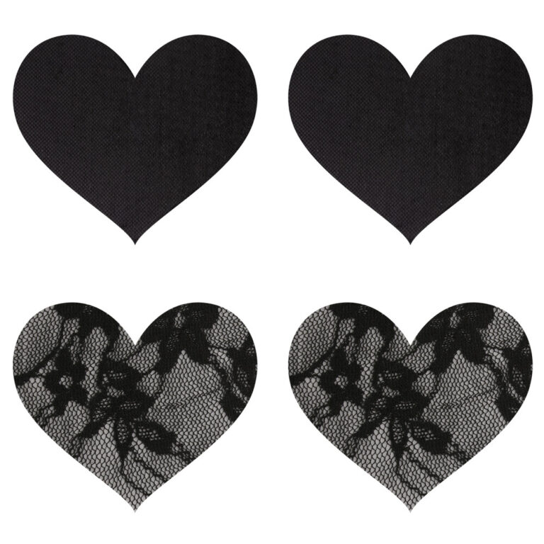 Elegant black lace hearts and solid black hearts symbolising intimacy, passion, and adult pleasure, ideal for promoting sextech products and enhancing user engagement on sextech.co.uk.
