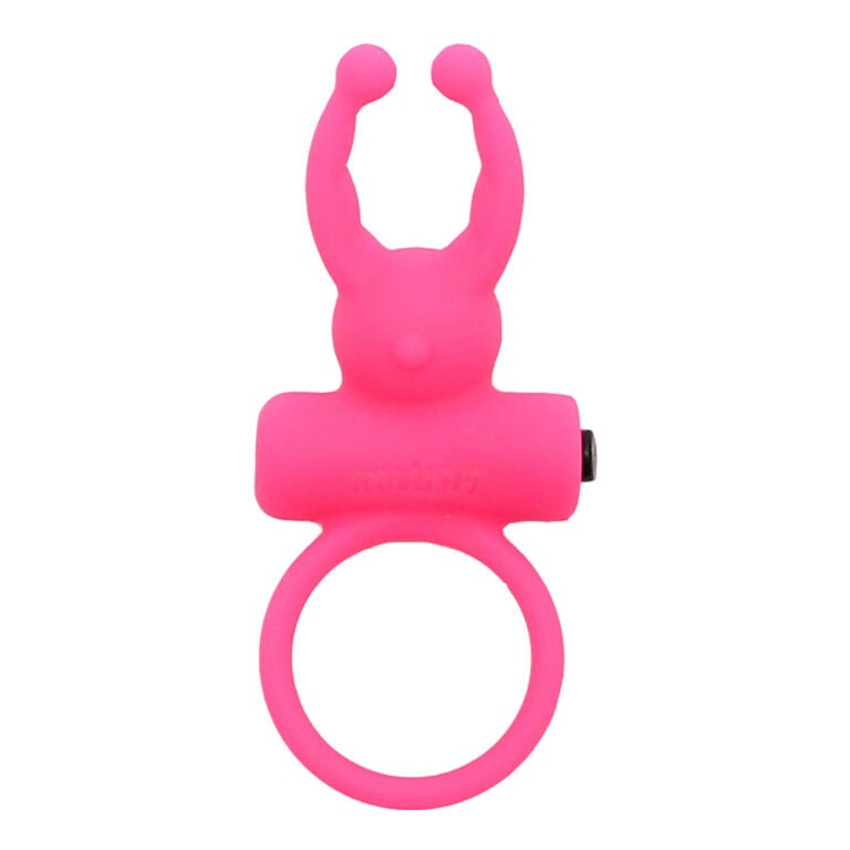 Pink pleasure bunny vibrator ring designed for enhanced intimacy and stimulation, featuring a flexible ring and bunny-shaped clitoral stimulator for couples and solo play.