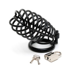 Alternative view of Black Metal Male Chastity Device With Padlock