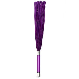 A purple broom with a metal handle.