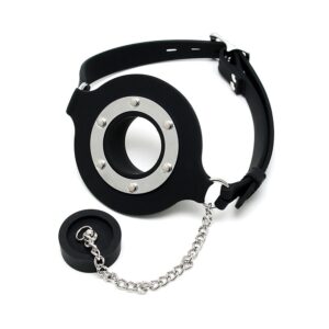 A black plastic collar with a chain attached to it.