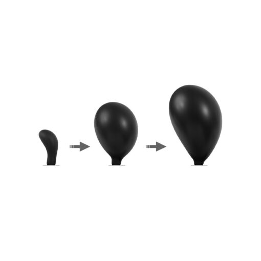 A black balloon with an arrow pointing to it.