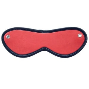 A red and black eye mask on a white background.