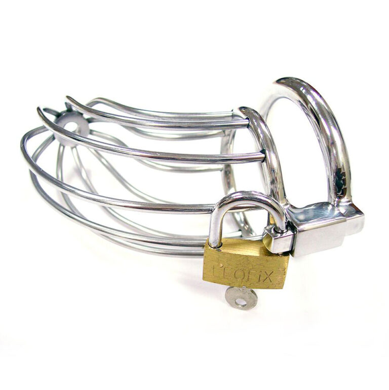 Restraint device made of stainless steel with a padlock, designed for adult BDSM, fetish, and consensual restraint activities, ensuring safety and security during intimate experiences.